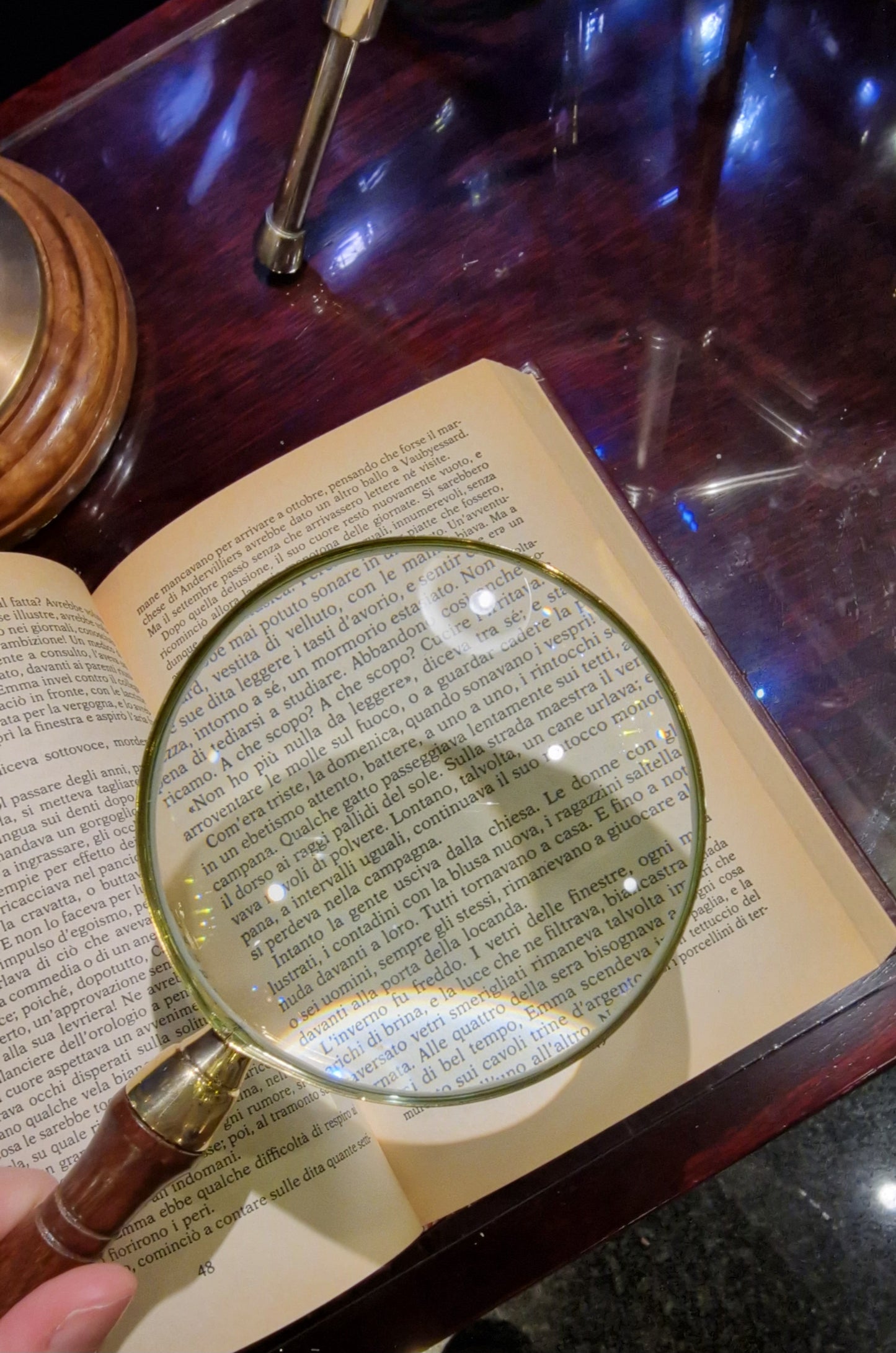 Lente d'ingrandimento ottone e legno con scatola legno