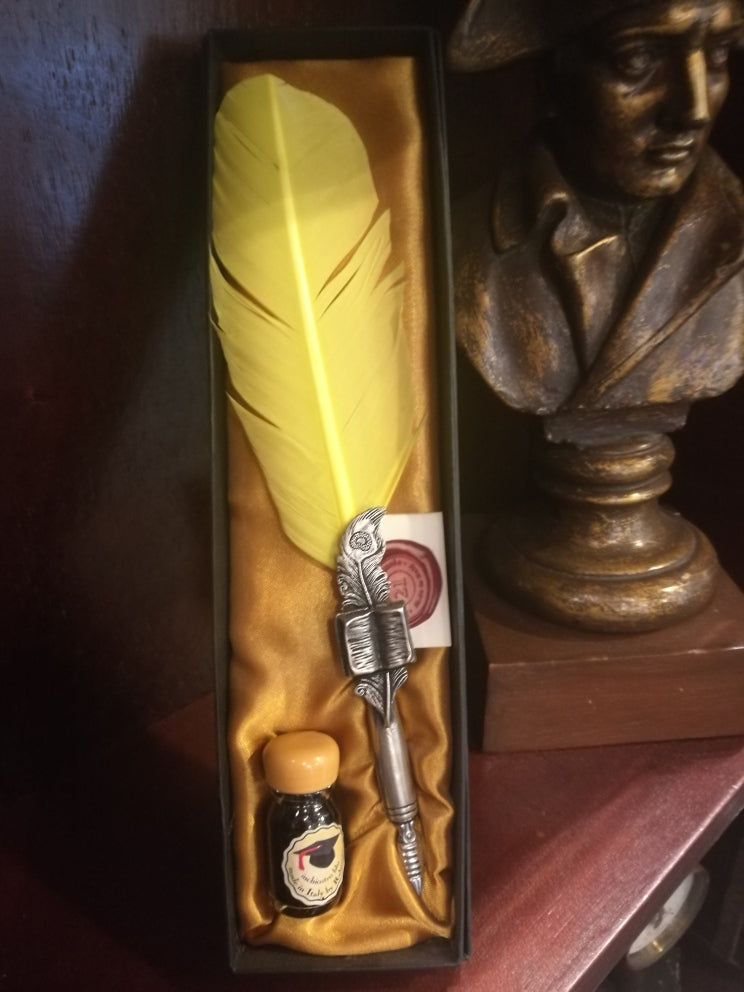 PENNA STILOGRAFICA CON PIUMA GIALLA E INCHIOSTRO