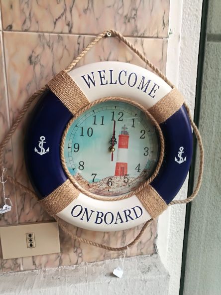 Salvagente con Orologio Da Parete Blu e Bianco