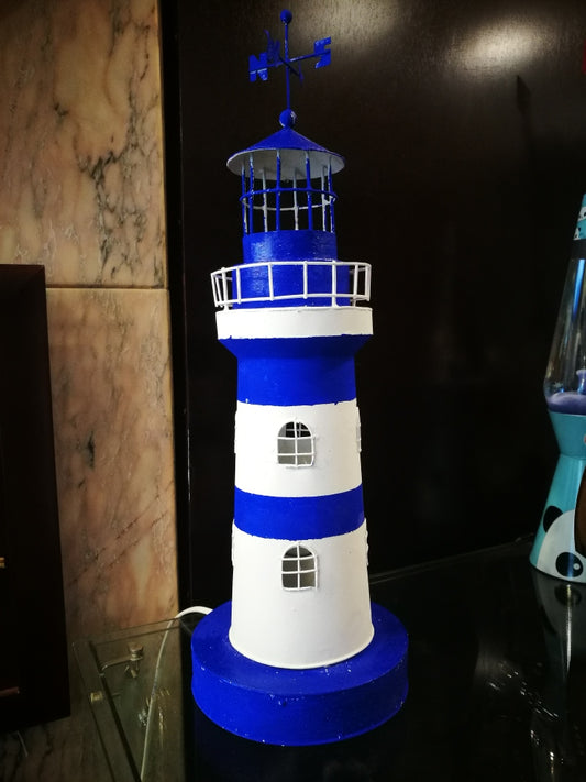 Faro Bianco e Blu in Latta con Luce