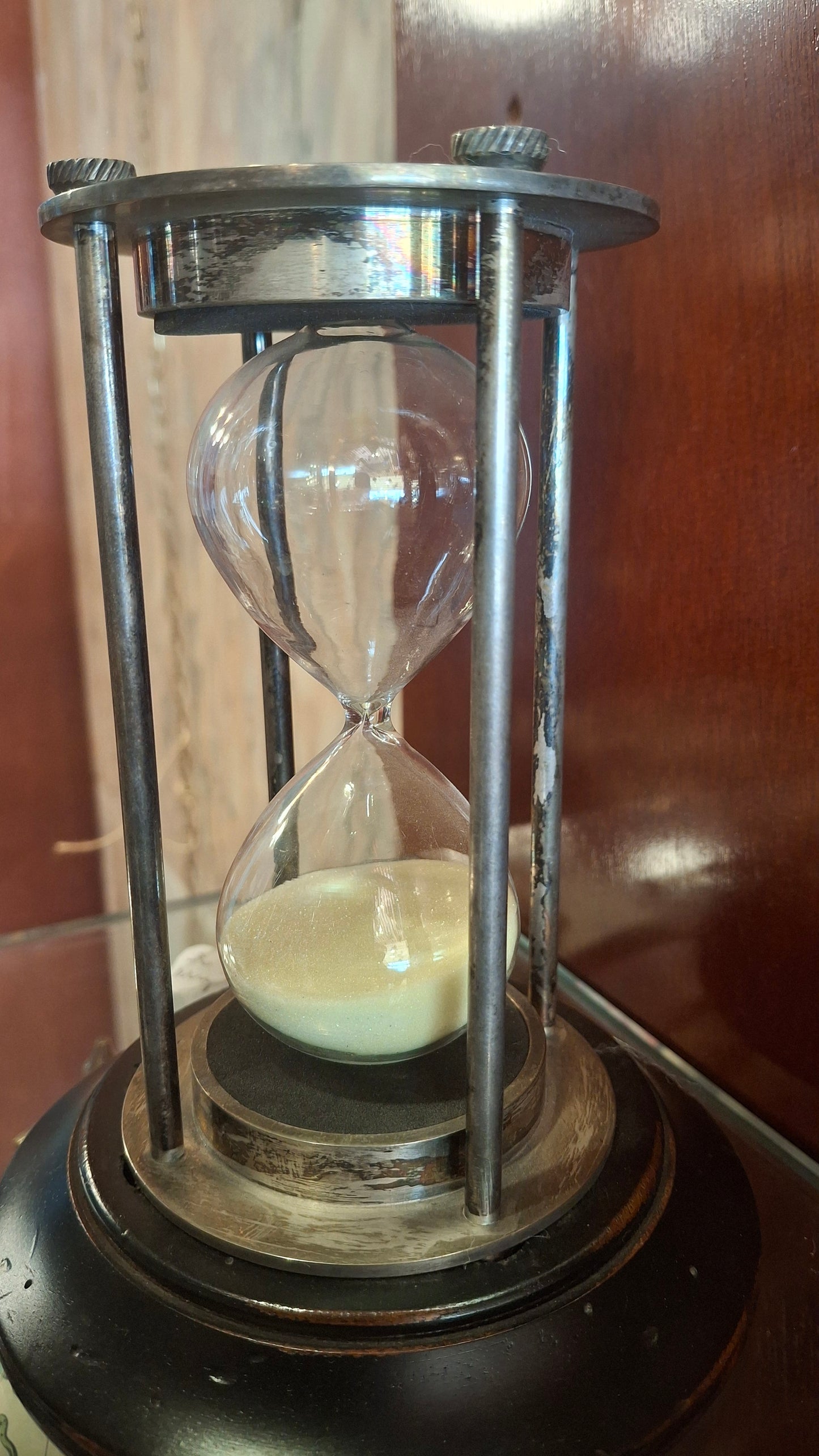 Clessidra in ottone cromato con base Legno 30 minuti