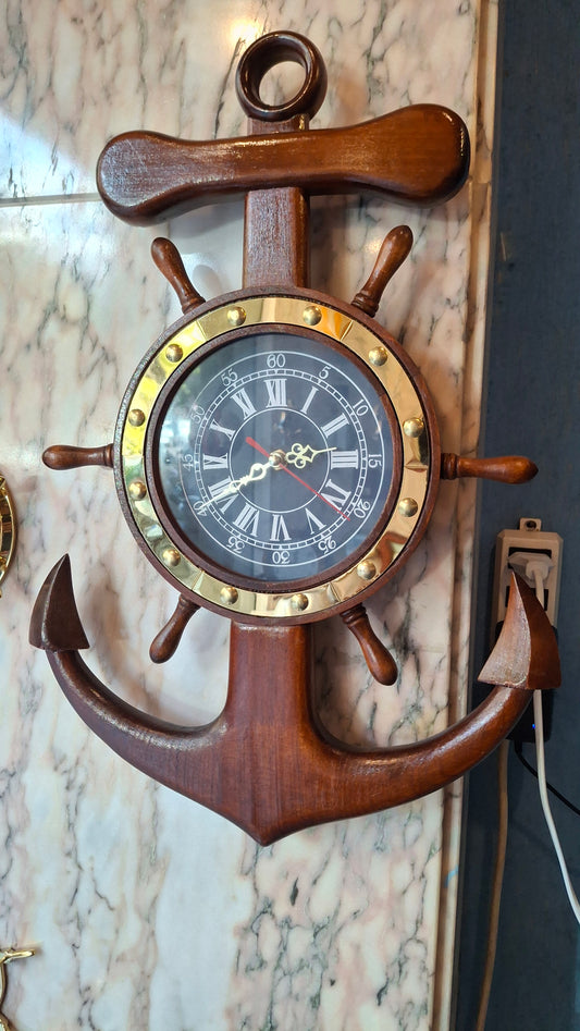 Orologio Ancora e Timone in legno da parete