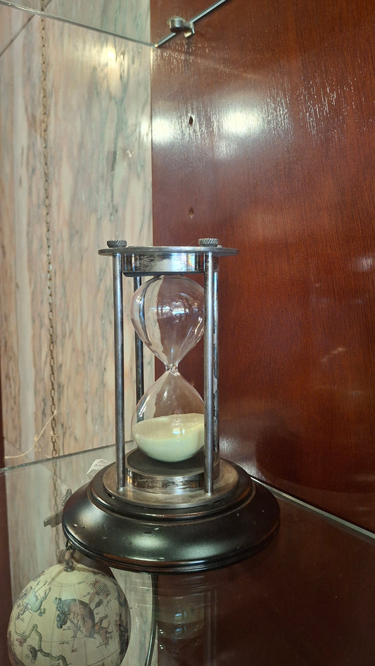 Clessidra in ottone cromato con base Legno 30 minuti