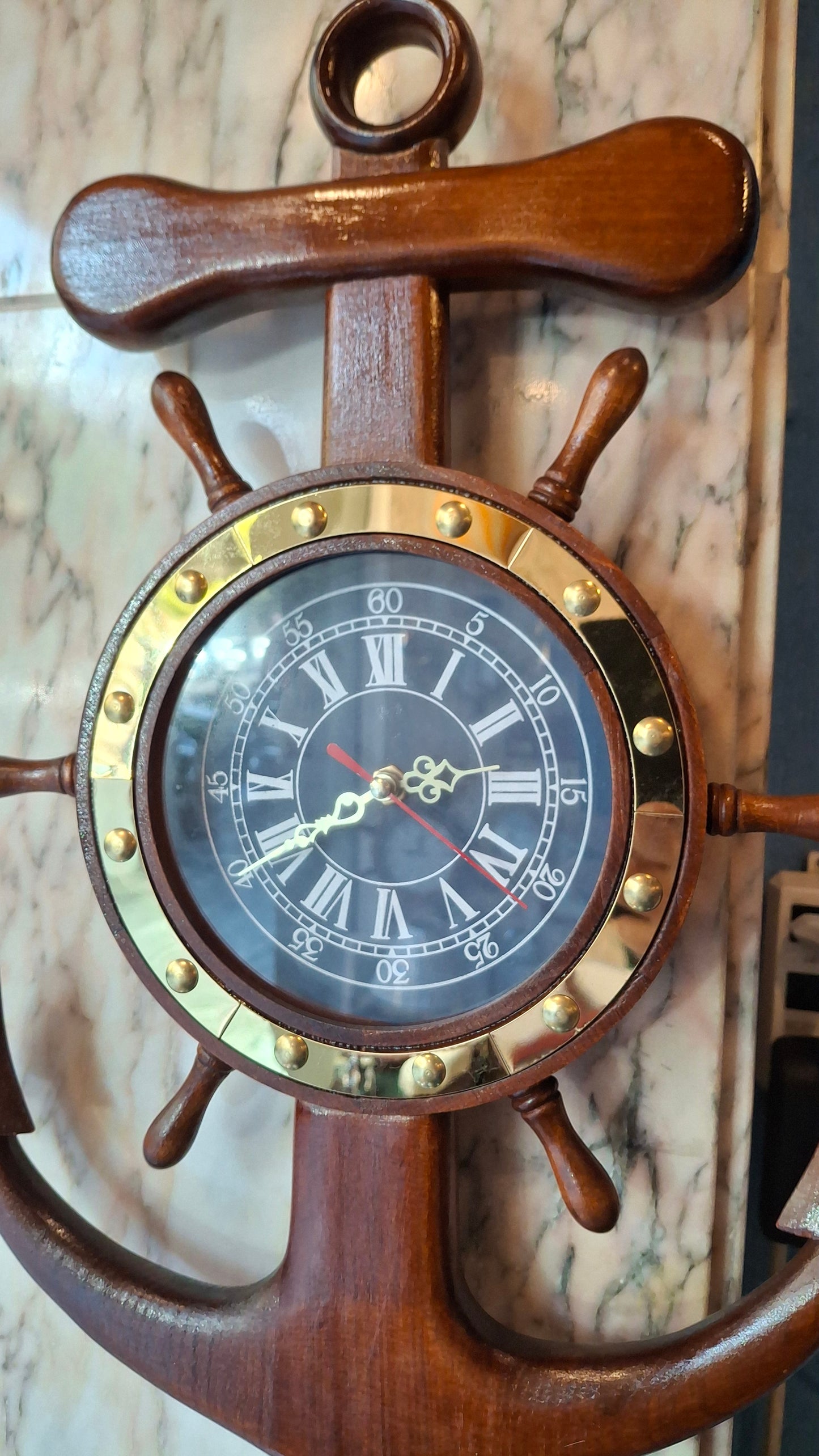 Orologio Ancora e Timone in legno da parete