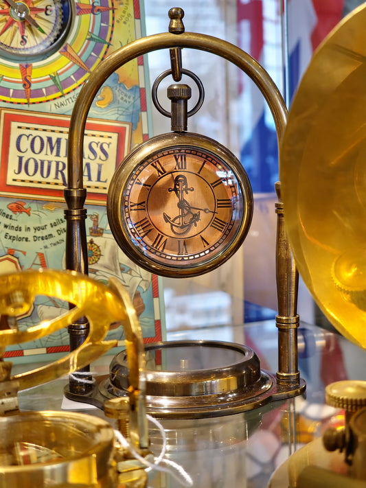 Orologio da tavolo analogicoin ottone con bussola Victoria London