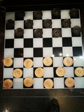 TAVOLA IN VETRO CON SET DI PEZZI DAMA IN LEGNO