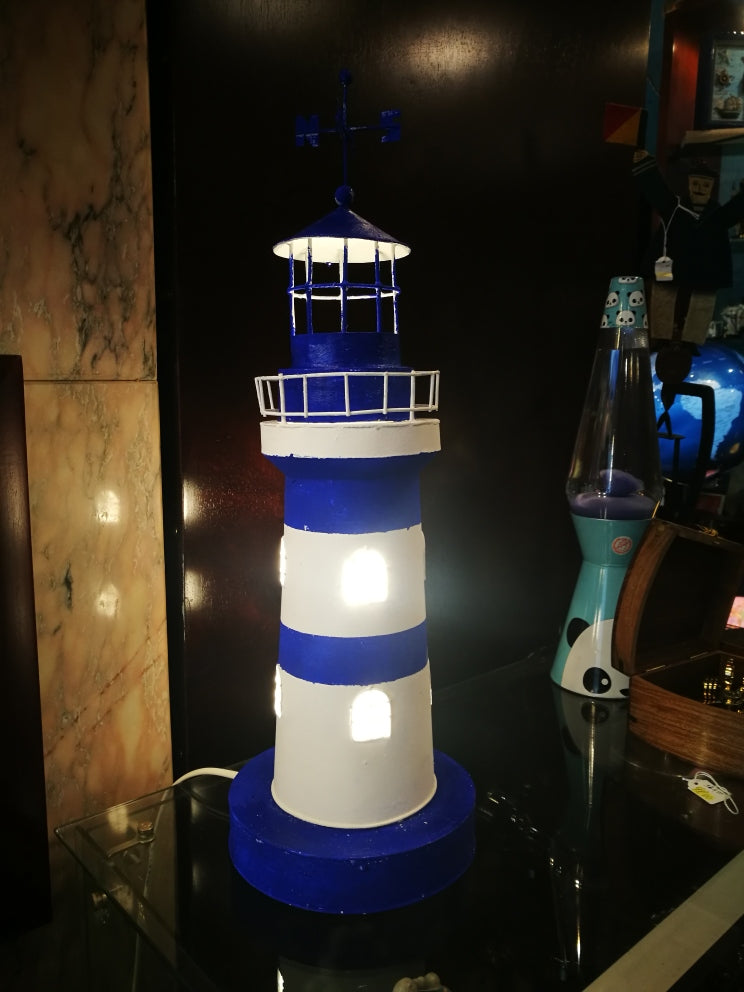 Faro  Bianco e Blu in Latta con Luce