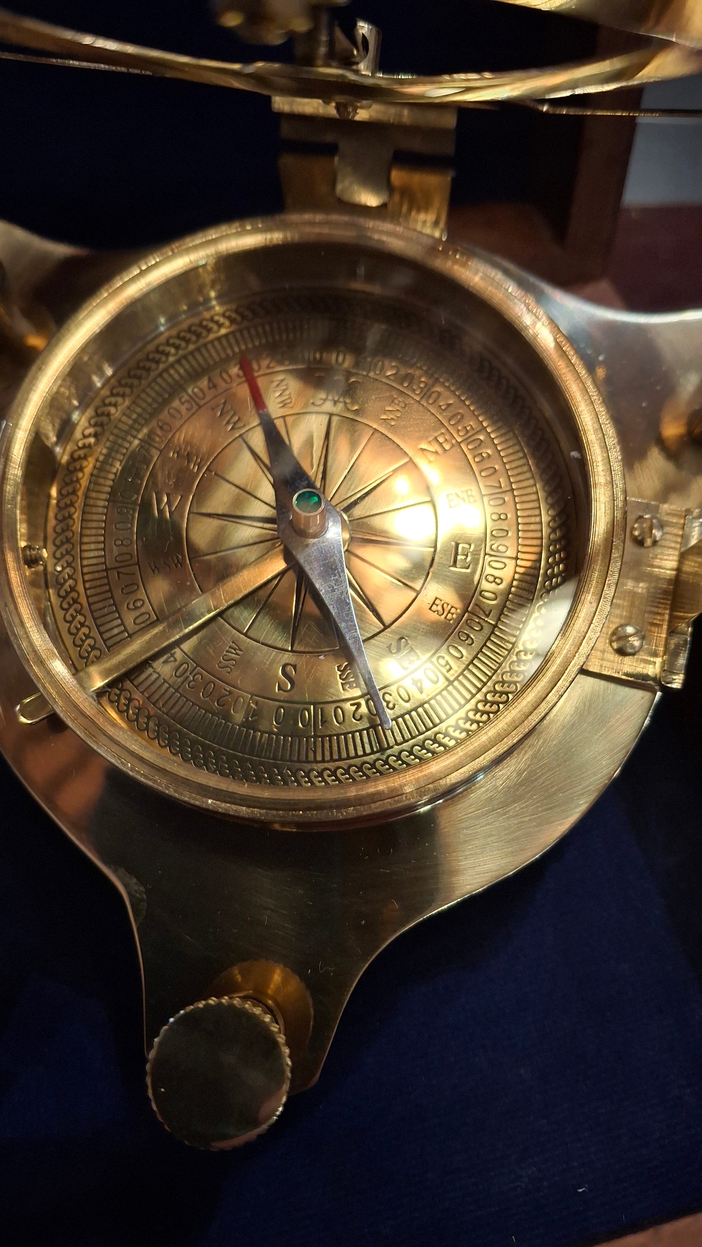 Orologio solare  Meridiana in ottone"Traveller" con bussola con scatola legno