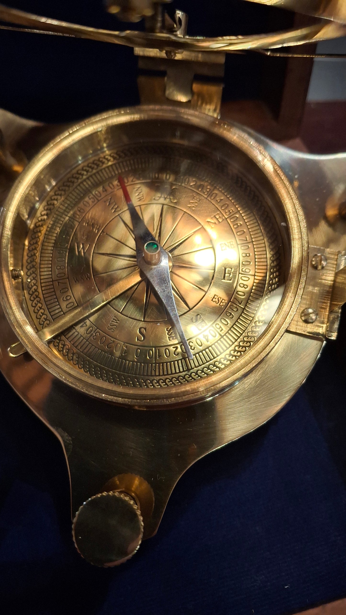 Orologio solare  Meridiana in ottone"Traveller" con bussola con scatola legno